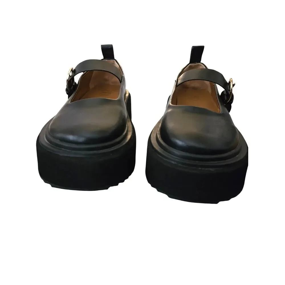 Edgy Dark Academia Chunky Platform Mary Jane Black 37/7 Buckle Soft Goth Zara
